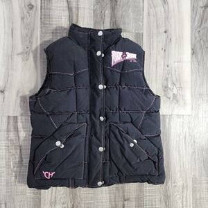 Black Puffer Cowgirl Hardware Vest with Pink Accents